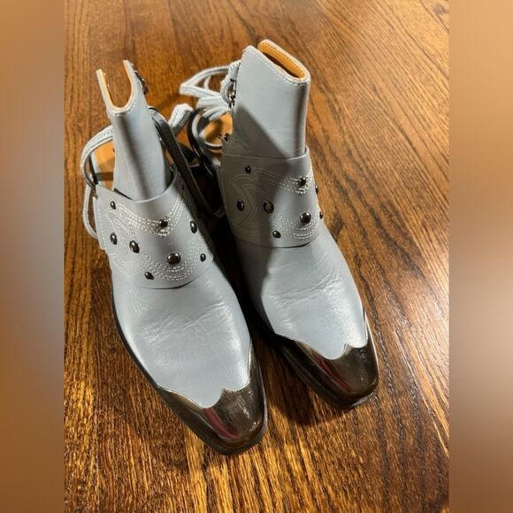 Free People Rory Blue Leather Studded Lace-Up Ankle Boot Bootie Size EU 38 - Picture 2 of 7